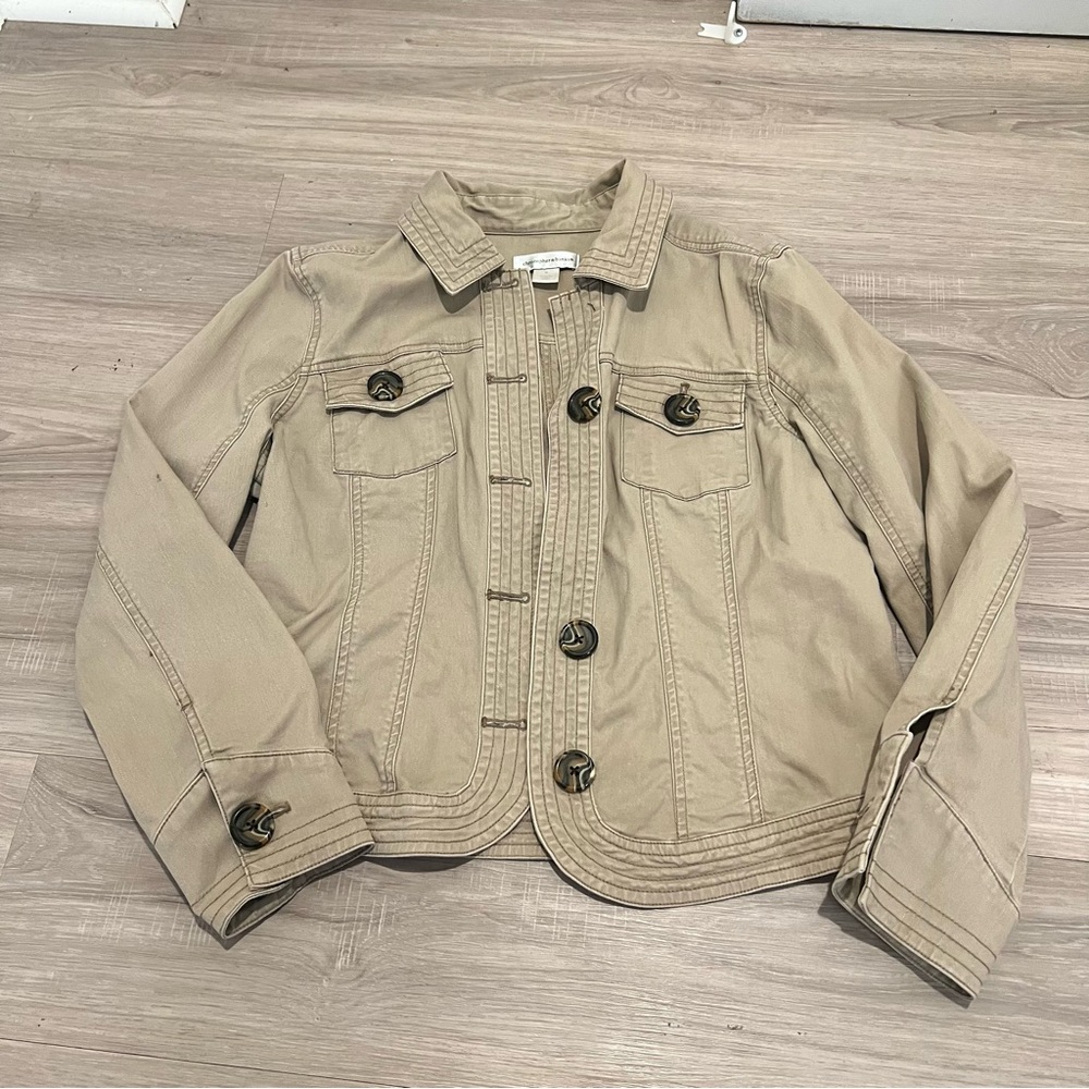 Christopher & Banks Beige Jean Jacket with Button Details Medium